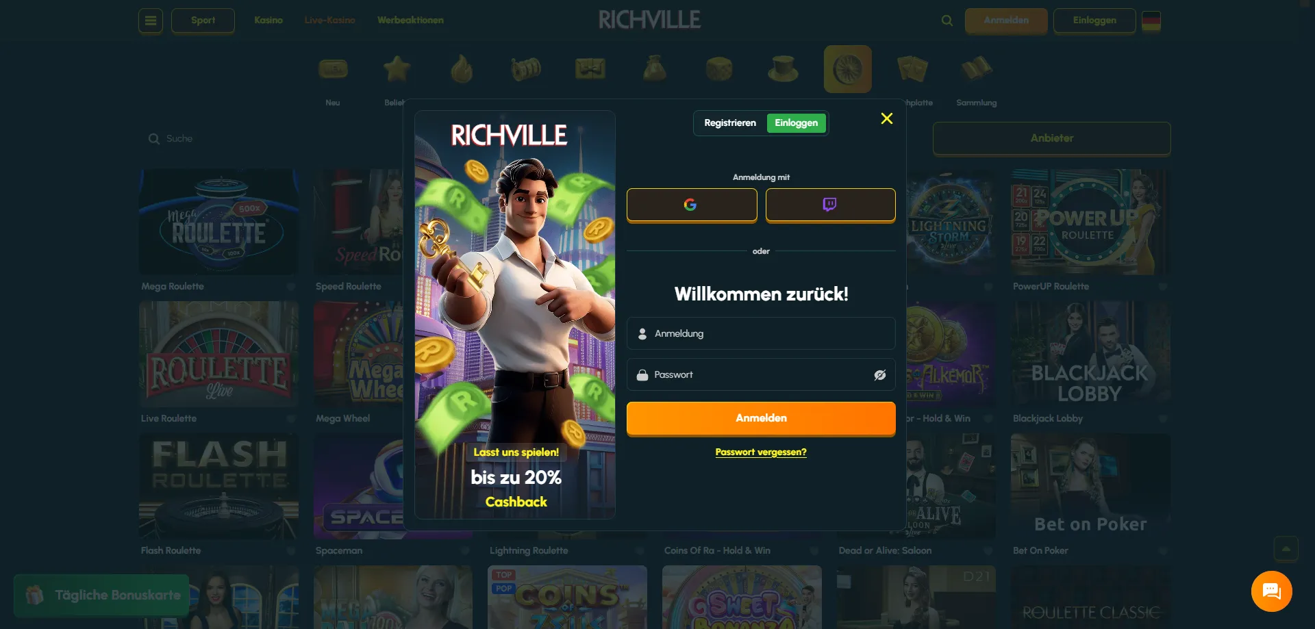 Richville Casino Login und Konto &ndash; Registrierung f&uuml;r &ouml;sterreichische Spieler